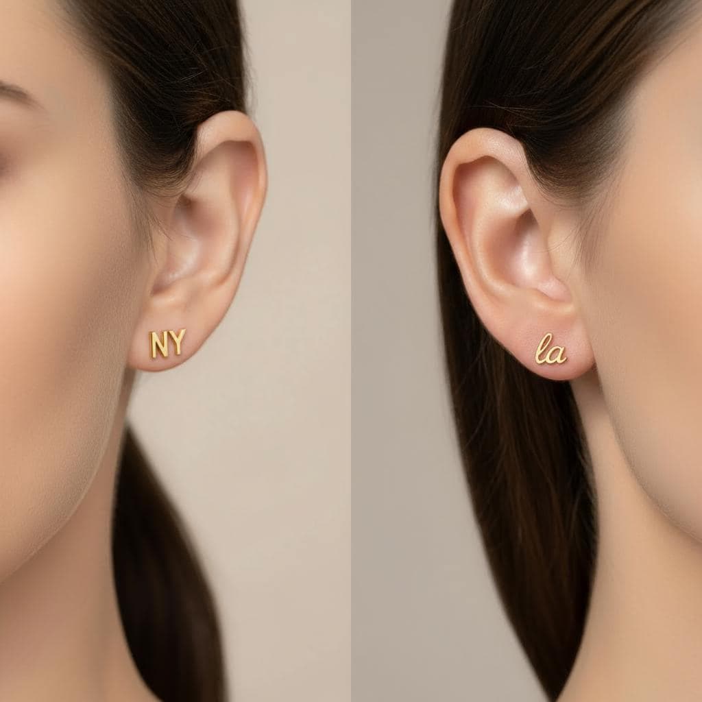 Minimalist 18k Gold Plated Sterling Silver Initial Earrings, Lowercase Letter Earrings, Gold Stud Earrings, Mother's Day Gift, Mom Gift