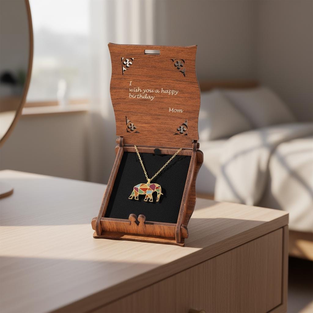 Enamel Elephant Pendant Necklace, 925 Sterling Silver Gold Plated Dainty Charm, Good Luck Jewelry Gift for Her, Minimalist Animal Necklace