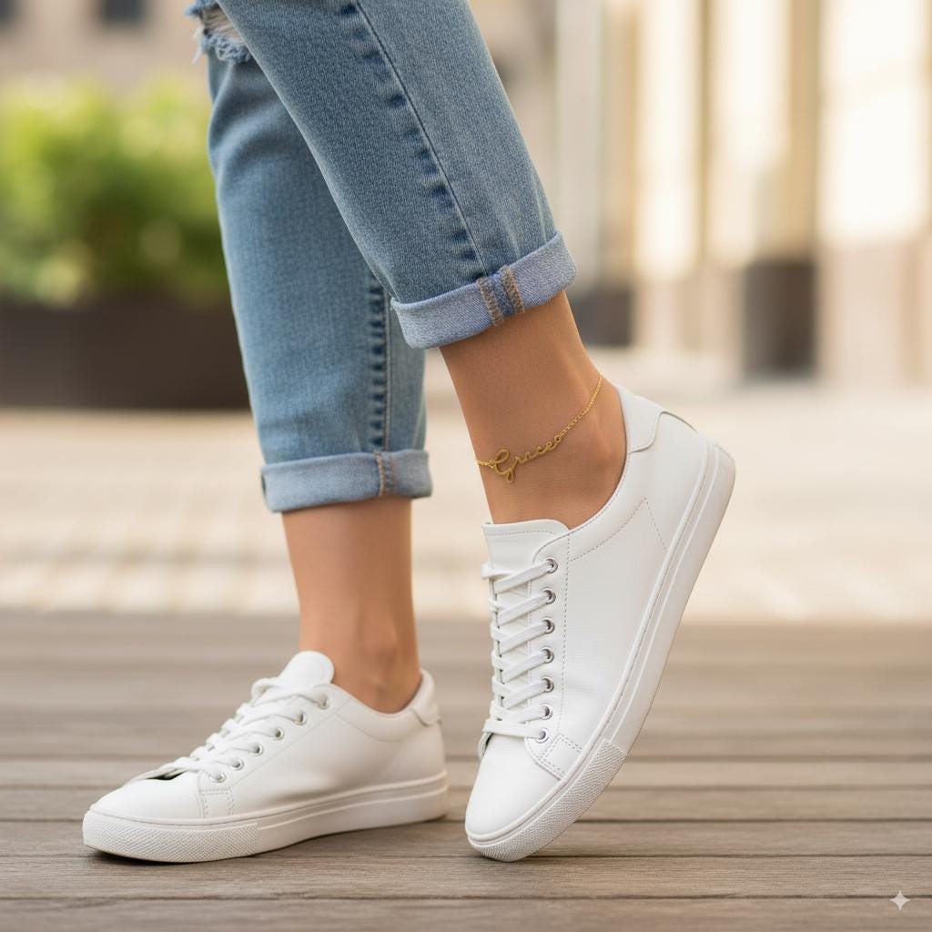 Personalized Name Anklet, Custom Ankle Bracelet for Women, Sterling Silver & Gold Foot Jewelry, Adjustable Dainty Gift for Her