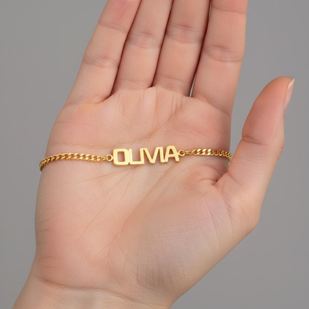 Bubble Name Bracelet, Personalized Dainty Custom Jewelry, 14K Gold Plated 925 Silver Gift, Modern Minimalist Christmas Gift for Her