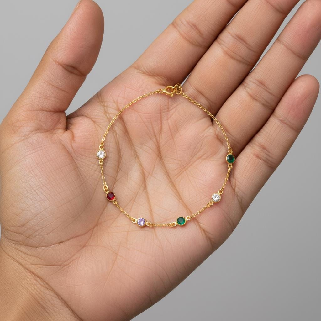 Spaced Birthstone Anklet, Multiple Children Name Bracelet, Custom Family Gold Plated Jewelry, Dainty Minimalist Gift for Mom, Christmas Gift