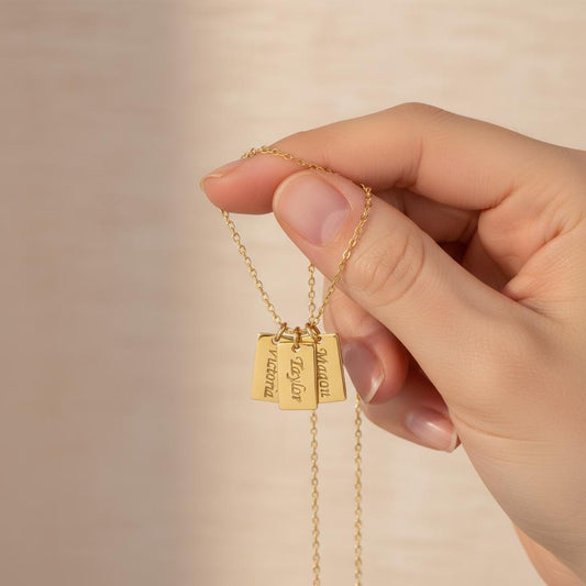 Personalized Custom Name Necklace, Engraved Multiple Names, 14K Gold Plated Jewelry Gift for Mom, Kids Names Necklace, Christmas Gift