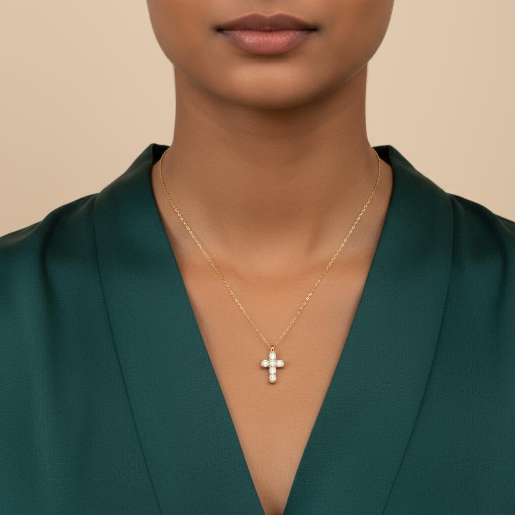Minimalist Cross Necklace, Dainty 925 Sterling Silver Gold Plated Christian Gift for Her, Custom Length, Personalized Gift, Christmas Gift