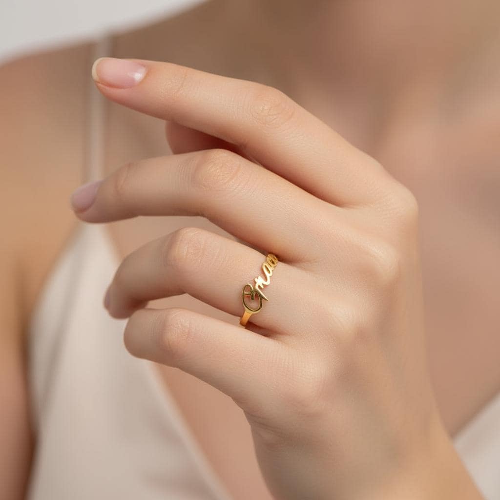 Personalized Name Ring, Custom Dainty Silver Gold Stackable Jewelry, Handwritten Text, Minimalist Gift for Her, Delicate Personalized Band