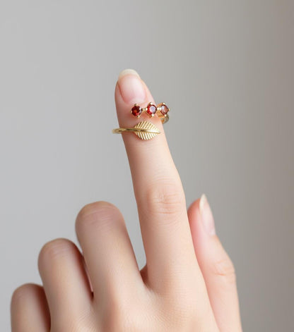 Olive Branch Three Stone Ring, Adjustable 925 Sterling Silver Gold Plated, Minimalist Peace Symbol Gift for Her, Christmas Gift