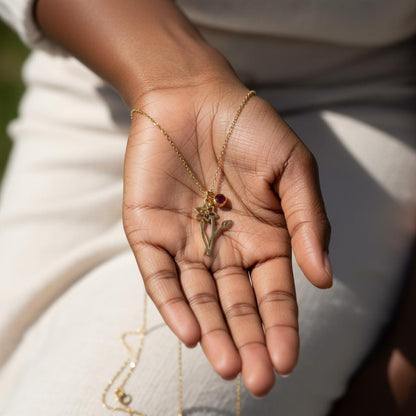 Personalized Birth Flower Necklace, Custom Sterling Silver Family Gift for Mom Nana, 14K Gold Plated, Christmas Gift, Personalized Gift