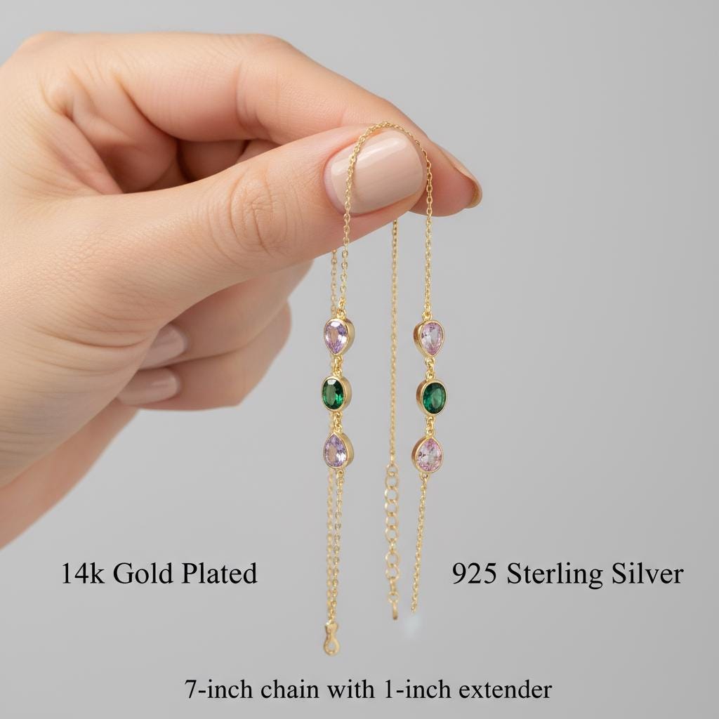 Teardrop Birthstone Anklet, Personalized Minimalist Drop Charm, Dainty 925 Silver Gold Plated, Custom Gift for Her, Christmas Gift