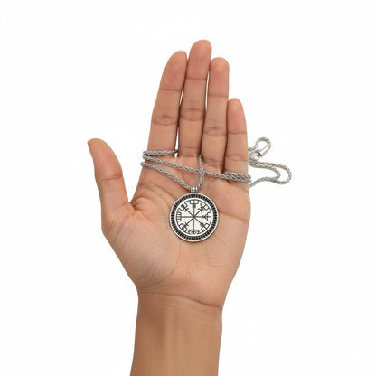 Vegvisir Viking Compass Necklace, Norse Runes Amulet, 925 Sterling Silver Protection Pendant, Personalized Gift, Minimalist Christmas Gift
