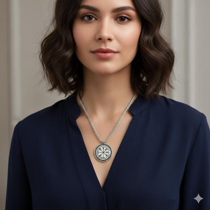 Vegvisir Necklace, Viking Compass Rune Pendant, Norse Runes Amulet, Sterling Silver Viking Jewelry, Protection Necklace, Norse Mythology