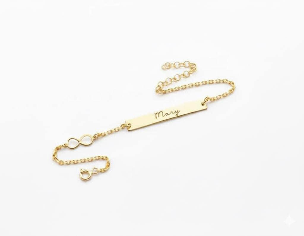 Infinity Love Bar Bracelet, Minimalist Gold Charm Jewelry, Dainty Infinity Symbol, Personalized Gift for Her, Sterling Silver & Gold Plated