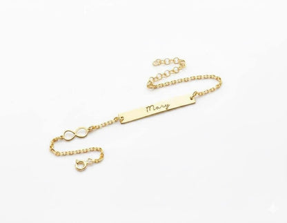 Infinity Love Bar Bracelet, Minimalist Gold Charm Jewelry, Dainty Infinity Symbol, Personalized Gift for Her, Sterling Silver & Gold Plated