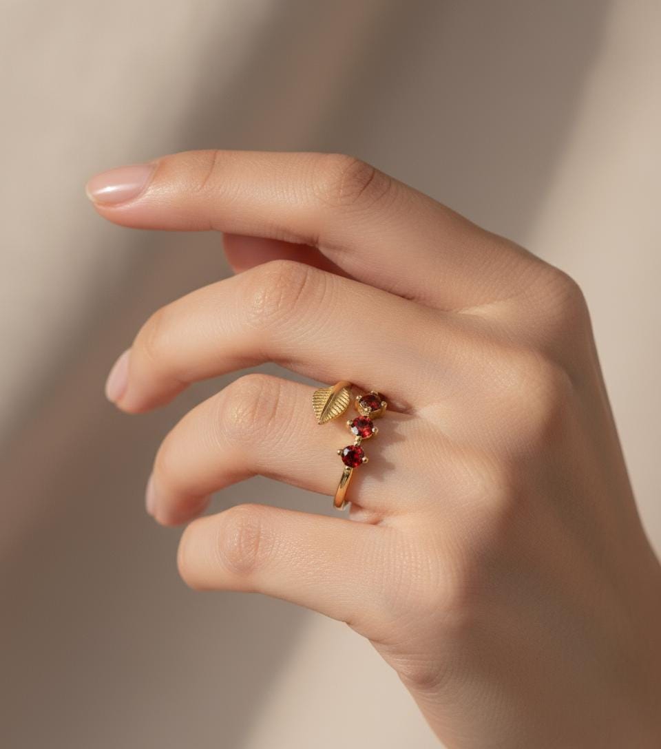 Olive Branch Three Stone Ring, Adjustable 925 Sterling Silver Gold Plated, Minimalist Peace Symbol Gift for Her, Christmas Gift