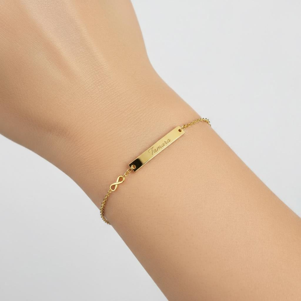 Infinity Love Bar Bracelet, Minimalist Gold Charm Jewelry, Dainty Infinity Symbol, Personalized Gift for Her, Sterling Silver & Gold Plated