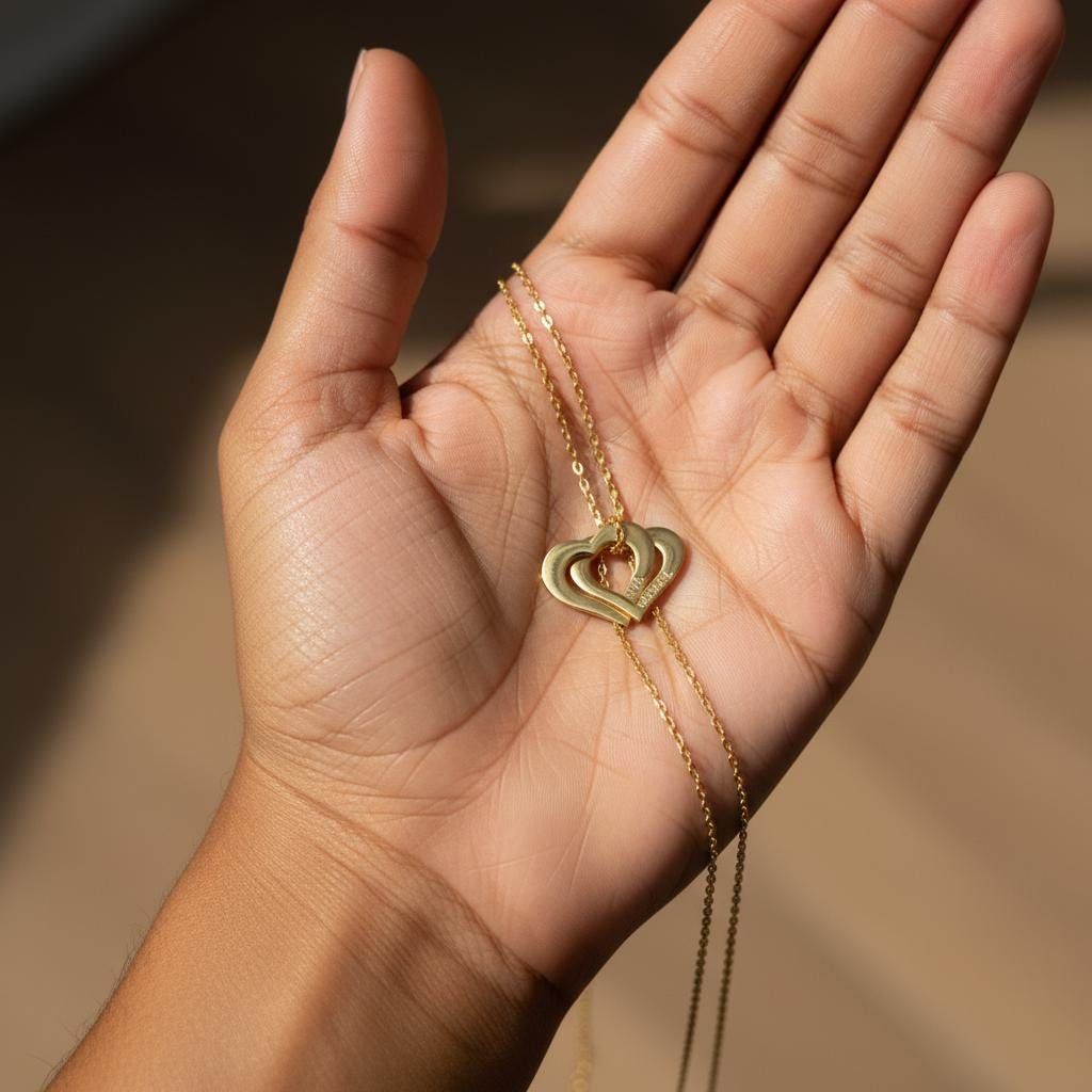 Personalized Engraved Interlocking Hearts Necklace - 14k Gold Plated Custom Name Pendant for Mom