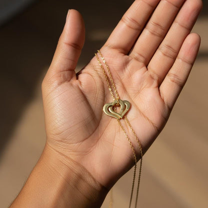 Personalized Engraved Interlocking Hearts Necklace - 14k Gold Plated Custom Name Pendant for Mom