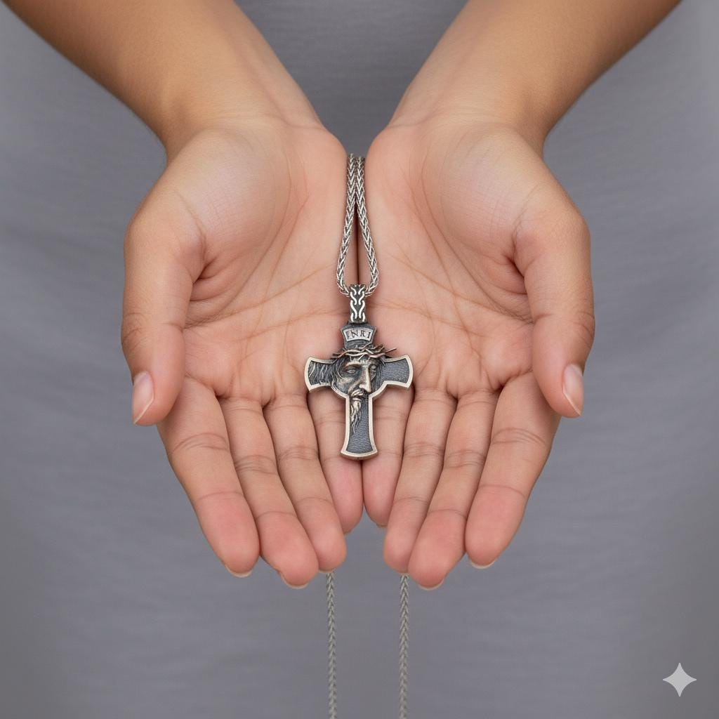 3D Jesus Christ INRI Cross Pendant, 925k Sterling Silver Catholic Necklace, Cross Unisex Pendant Necklace,Handcrafted Filigree Charm Pendant