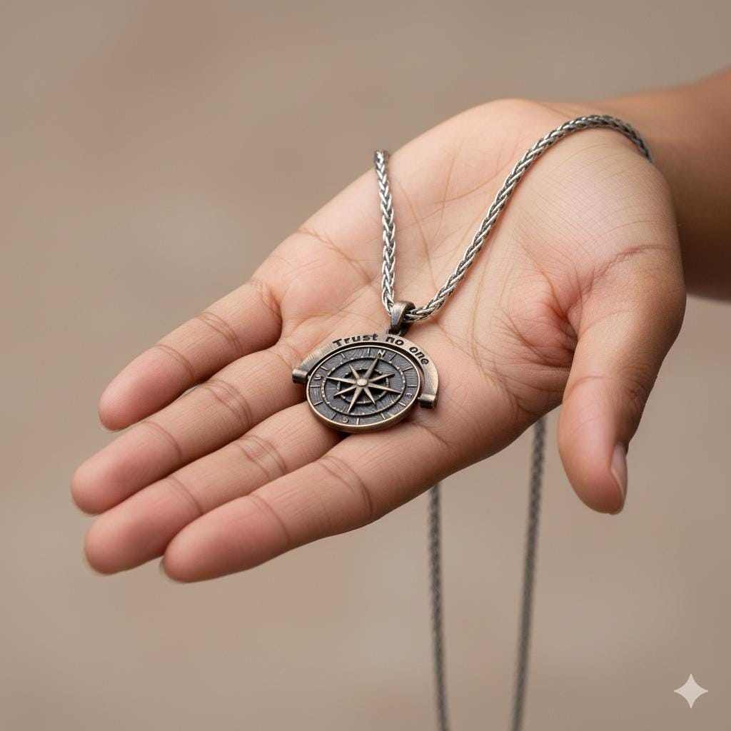 Minimalist Compass Necklace, Trust No One Pendant, 925 Sterling Silver Unisex Boho Jewelry, Personalized Gift for Him Her, Christmas Gift