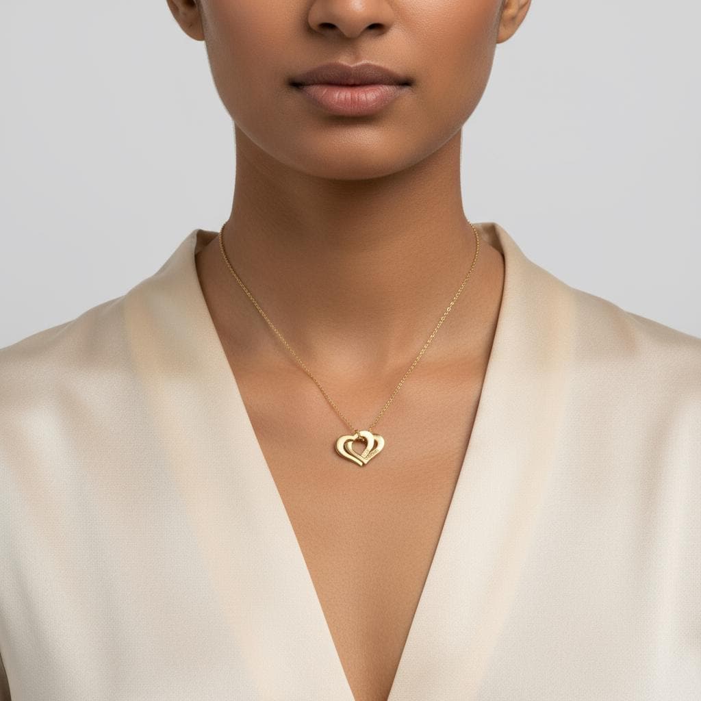 Personalized Engraved Interlocking Hearts Necklace - 14k Gold Plated Custom Name Pendant for Mom