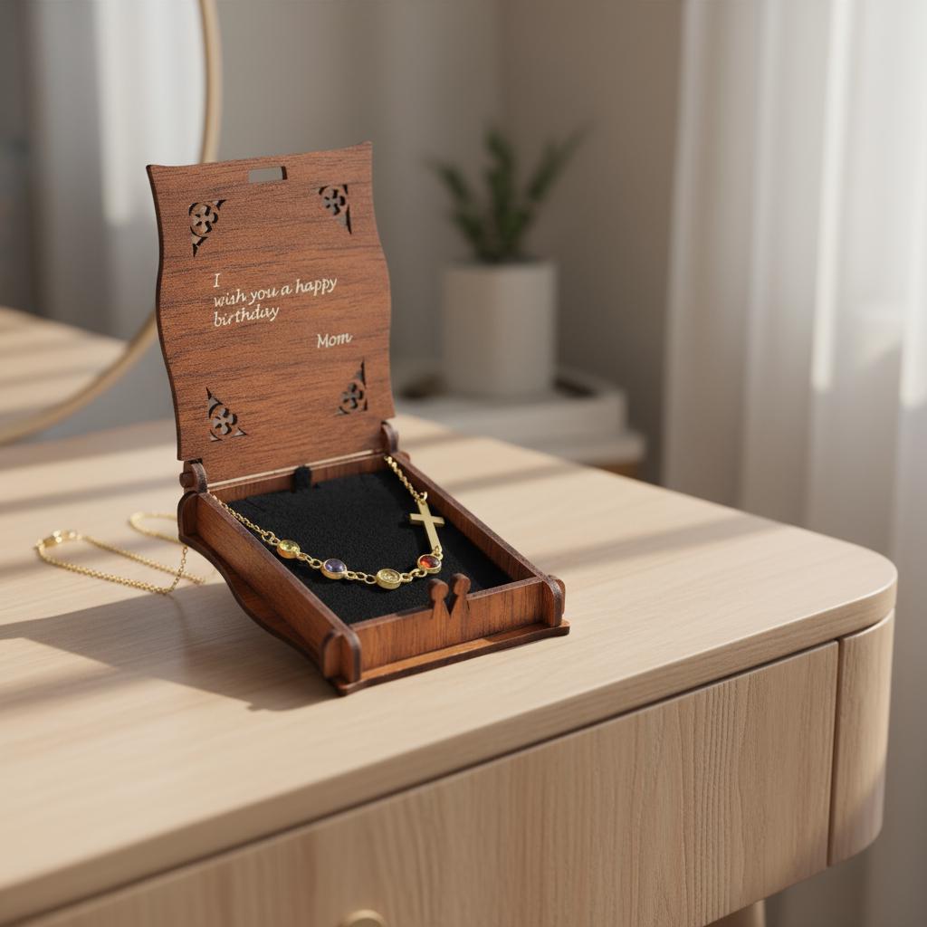 Row Birthstone Cross Necklace, Personalized Family Charm, Multiple Children 925 Silver Gold Plated, Minimalist Mom Gift, Christmas Gift