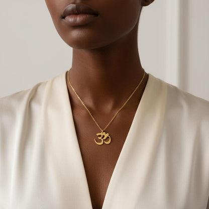 Inspirational Om Pendant Necklace, Minimalist 14K Gold Plated 925 Silver, Zen Spiritual Jewelry, Custom Length Personalized Christmas Gift