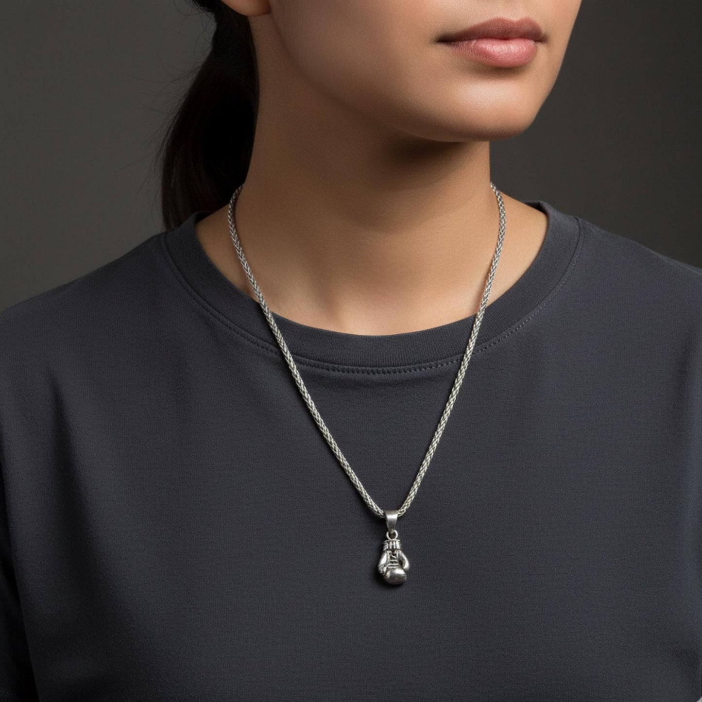 Heavy Silver Boxing Glove Pendant, Oxidized Kickboxing Charm, Fighter Necklace Gift for Her, Cancer Survivor, Personalized Christmas Gift