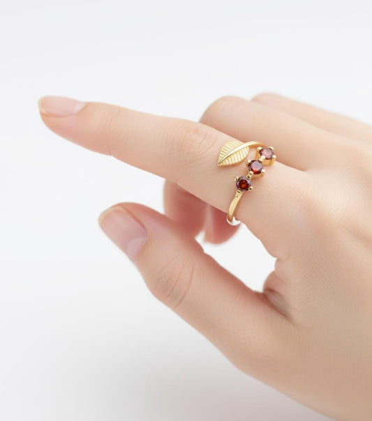 Olive Branch Three Stone Ring, Adjustable 925 Sterling Silver Gold Plated, Minimalist Peace Symbol Gift for Her, Christmas Gift