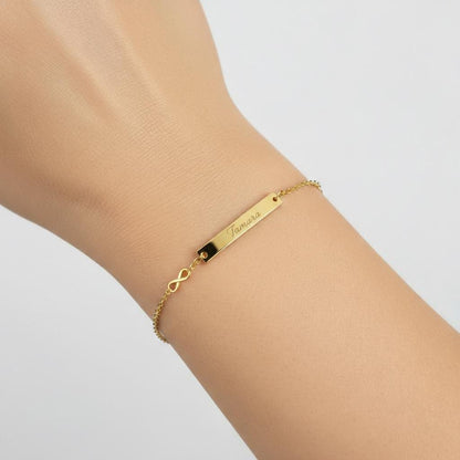 Infinity Love Bar Bracelet, Minimalist Gold Charm Jewelry, Dainty Infinity Symbol, Personalized Gift for Her, Sterling Silver & Gold Plated