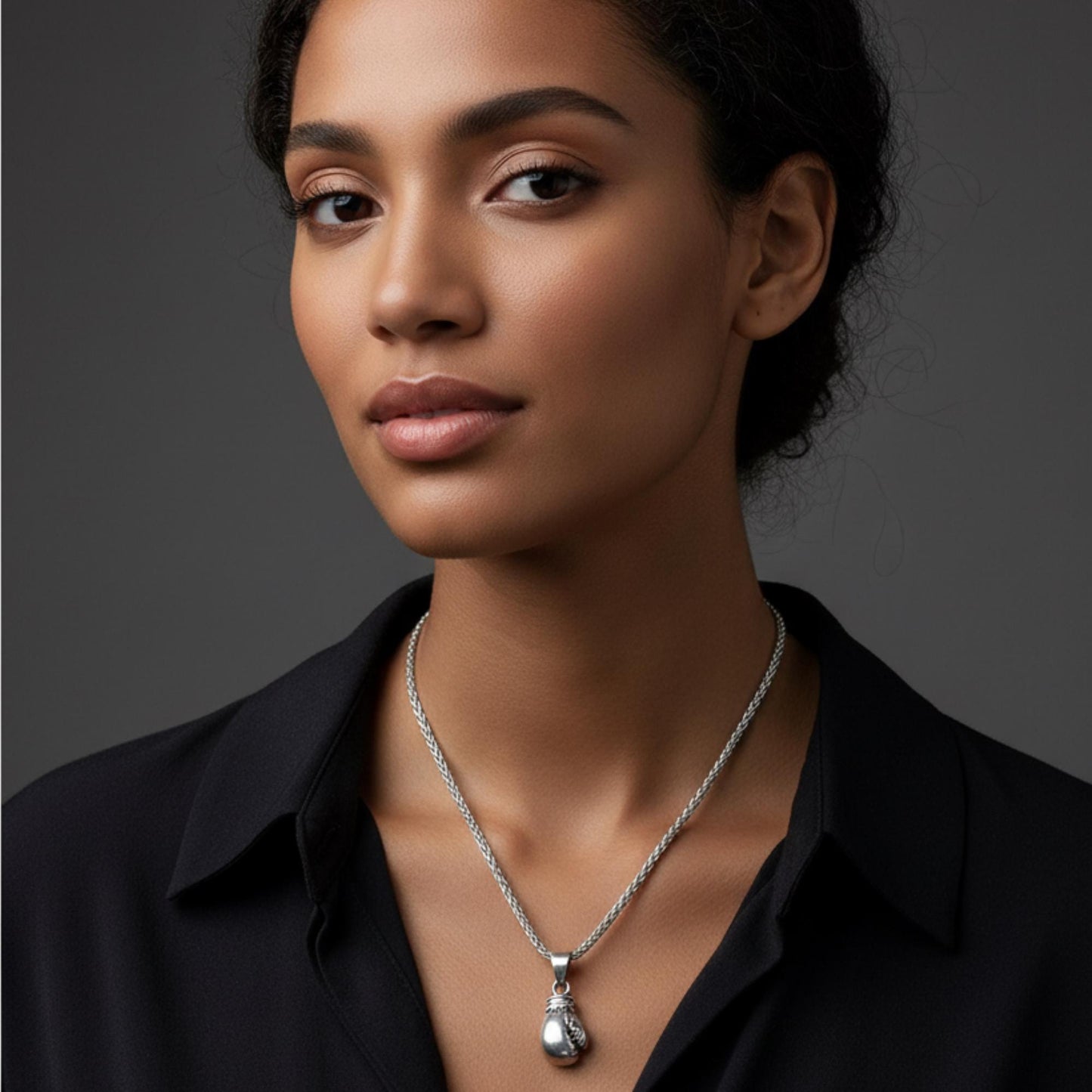 Heavy Silver Boxing Glove Pendant, Oxidized Kickboxing Charm, Fighter Necklace Gift for Her, Cancer Survivor, Personalized Christmas Gift