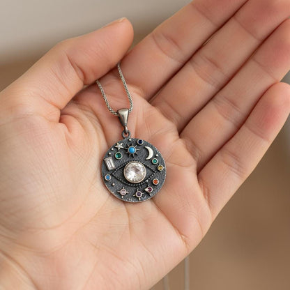 Unisex Moon and Stars Cosmic Necklace, Gold Plated Sterling Silver, Minimalist Charm Pendant, Gift for Him or Her, Anniversary Daily Jewelry