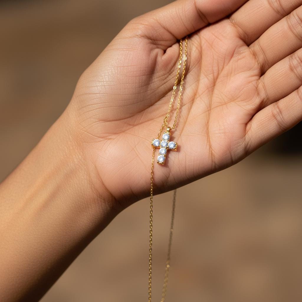 Minimalist Cross Necklace, Dainty 925 Sterling Silver Gold Plated Christian Gift for Her, Custom Length, Personalized Gift, Christmas Gift