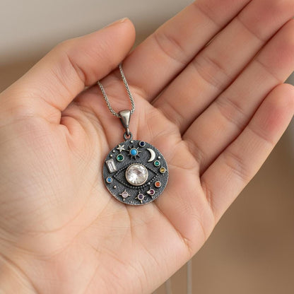 Unisex Moon and Stars Cosmic Necklace, Gold Plated Sterling Silver, Minimalist Charm Pendant, Gift for Him or Her, Anniversary Daily Jewelry