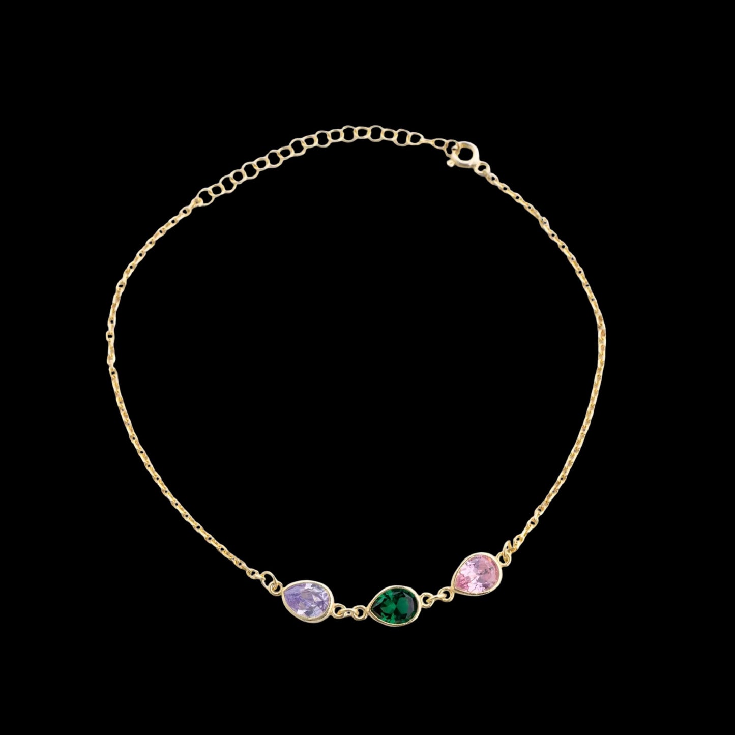 Teardrop Birthstone Anklet, Personalized Minimalist Drop Charm, Dainty 925 Silver Gold Plated, Custom Gift for Her, Christmas Gift