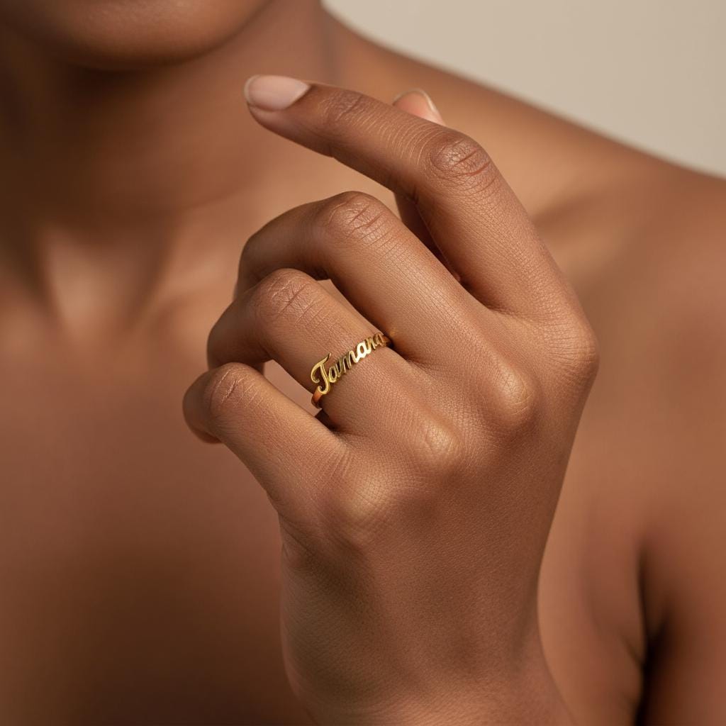 Personalized Name Ring, Custom Dainty Silver Gold Stackable Jewelry, Handwritten Text, Minimalist Gift for Her, Delicate Personalized Band