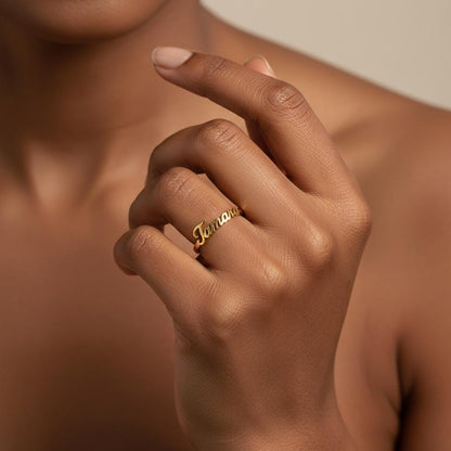 Personalized Name Ring, Custom Dainty Silver Gold Stackable Jewelry, Handwritten Text, Minimalist Gift for Her, Delicate Personalized Band