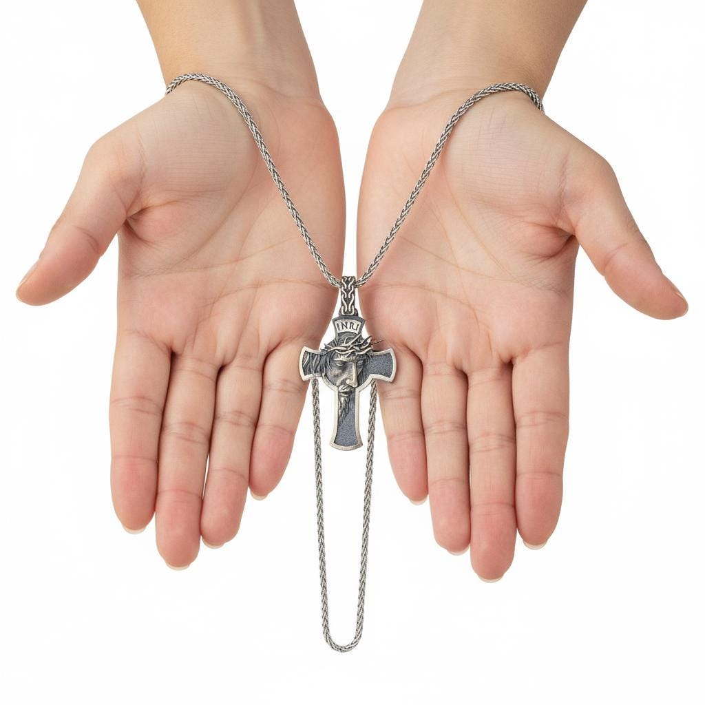 3D Jesus Christ INRI Cross Pendant, 925k Sterling Silver Catholic Necklace, Cross Unisex Pendant Necklace,Handcrafted Filigree Charm Pendant