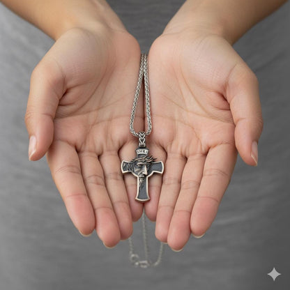 3D Jesus Christ INRI Cross Pendant, Handcrafted Filigree Catholic Necklace, 925k Sterling Silver Unisex Christmas Gift, Personalized Gift