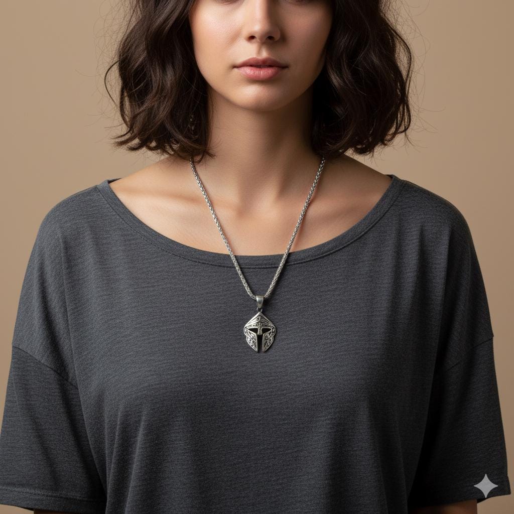 Gladiator Helmet Amulet Necklace, Spartan Gladiator Pendant, Protection Amulet, Handmade Silver Jewelry for Men, Greek Mythology, Men Gift