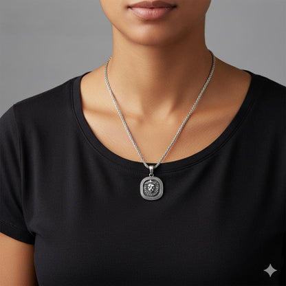 Lion Head Medallion Necklace, 925 Sterling Silver Pendant with Spiga 60 Chain, Unisex Jewelry Gift for Men Women, Courage Strength Symbol