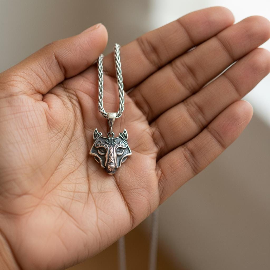 Viking Wolf Head Pendant: Norse Mythology Jewelry, Celtic Amulet, Handmade Scandinavian Gift for Men & Women