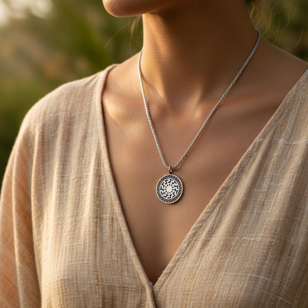 Ancient Sun Circle Amulet Necklace, Boho Celestial Gift for Him Her, Personalized Christmas Gift, 925 Silver Unisex Spiritual Jewelry