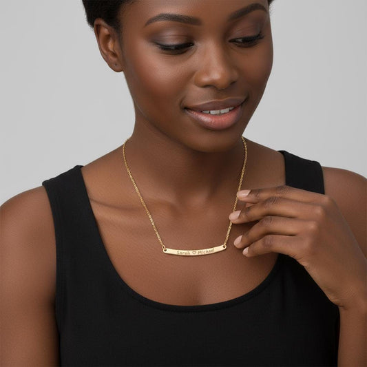 Personalized Engraved 14k Gold Plated Bar Necklace - Custom Name Gift for Mom, Kids, Birthday
