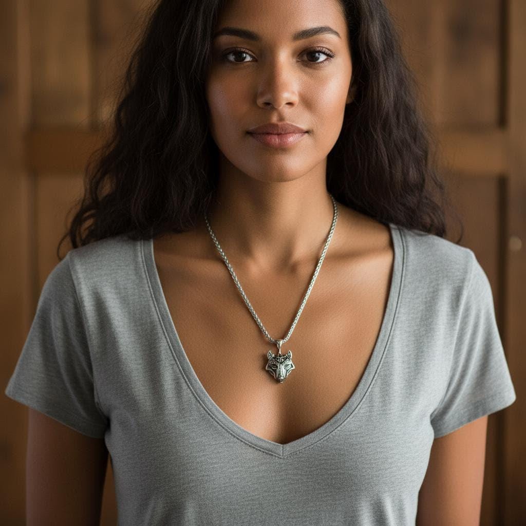 Viking Wolf Head Pendant Necklace, Norse Mythology Jewelry, Celtic Wolf Amulet, Handmade Scandinavian Gift for Men & Women