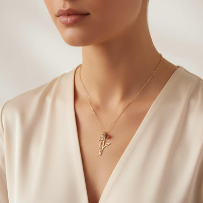Personalized Birth Flower Necklace, Custom Sterling Silver Family Gift – 14K Gold Silver Rose Gold Options, Meaningful Jewelry for Mom Mama