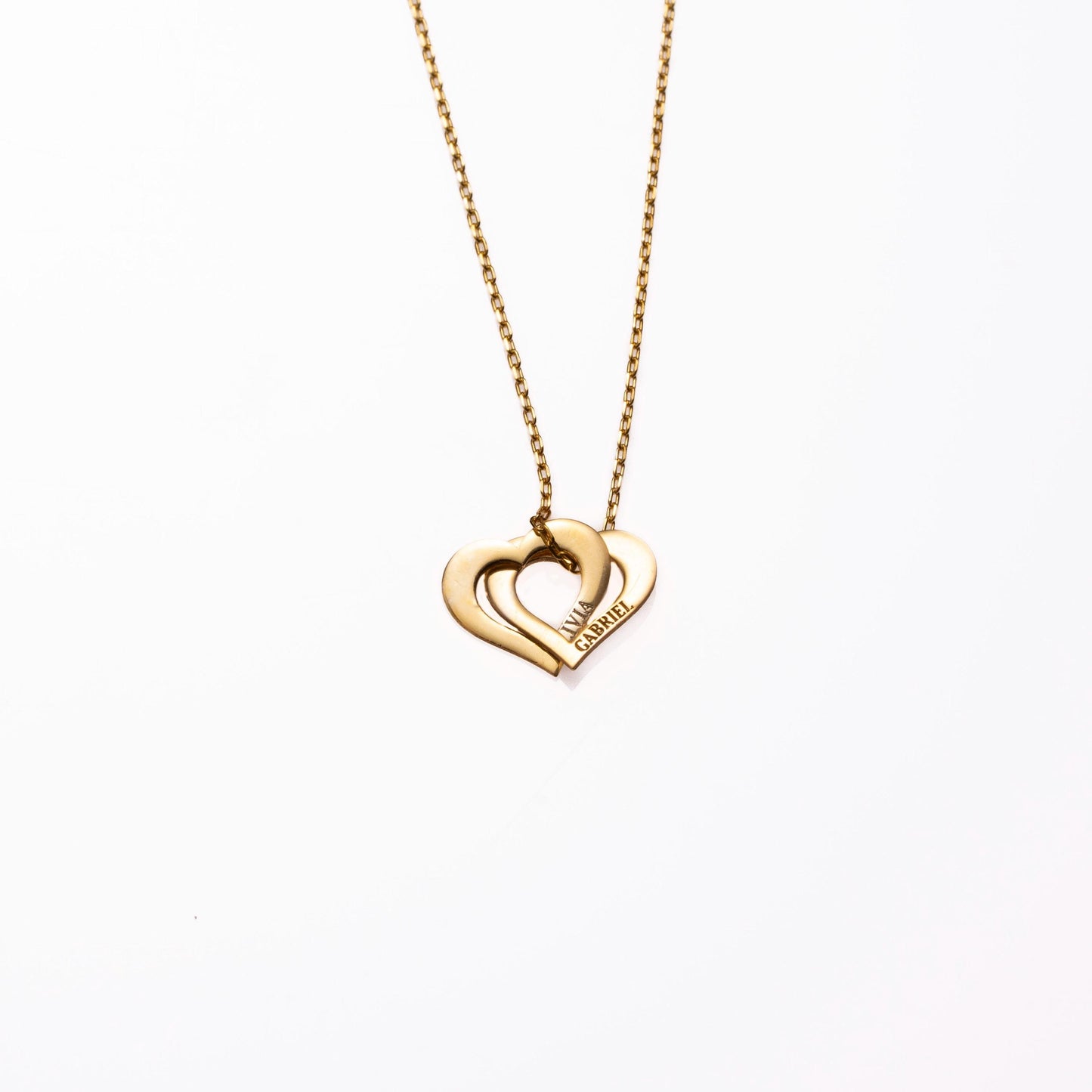 Personalized Engraved Interlocking Hearts Necklace - 14k Gold Plated Custom Name Pendant for Mom