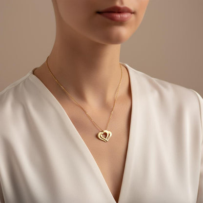 Personalized Engraved Interlocking Hearts Necklace - 14k Gold Plated Custom Name Pendant for Mom