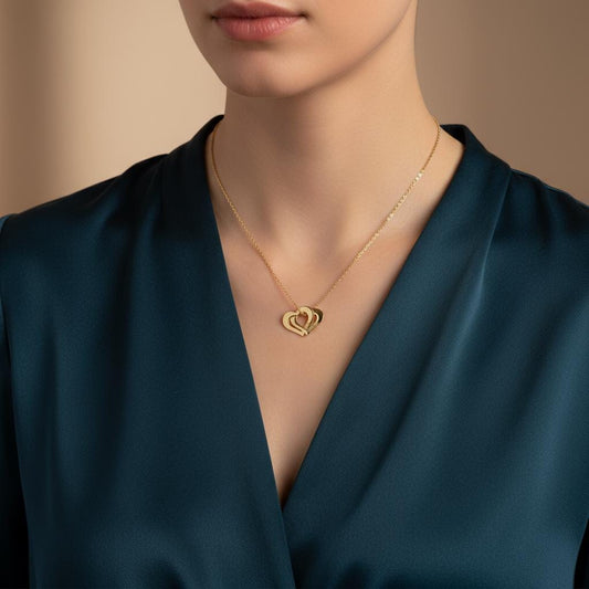 Personalized Engraved Interlocking Hearts Necklace - 14k Gold Plated Custom Name Pendant for Mom