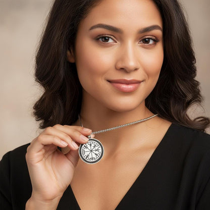 Vegvisir Viking Compass Necklace, Norse Runes Amulet, 925 Sterling Silver Protection Pendant, Personalized Gift, Minimalist Christmas Gift