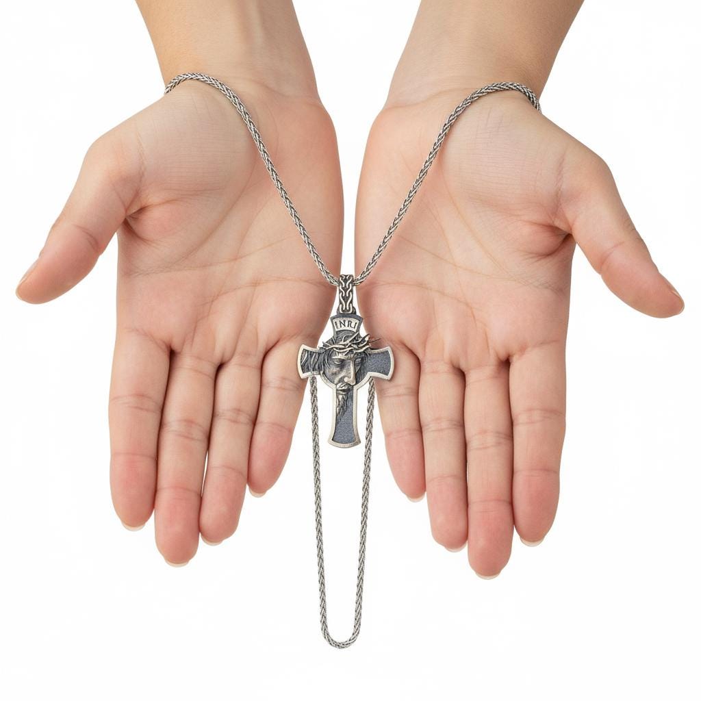 3D Jesus Christ INRI Cross Pendant, 925k Sterling Silver Catholic Necklace, Cross Unisex Pendant Necklace,Handcrafted Filigree Charm Pendant