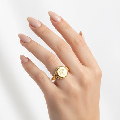 Custom Birth Flower Signet Ring, Adjustable 925 Silver Engraved Floral Jewelry, Personalized Minimalist Gift for Her, Christmas Gift