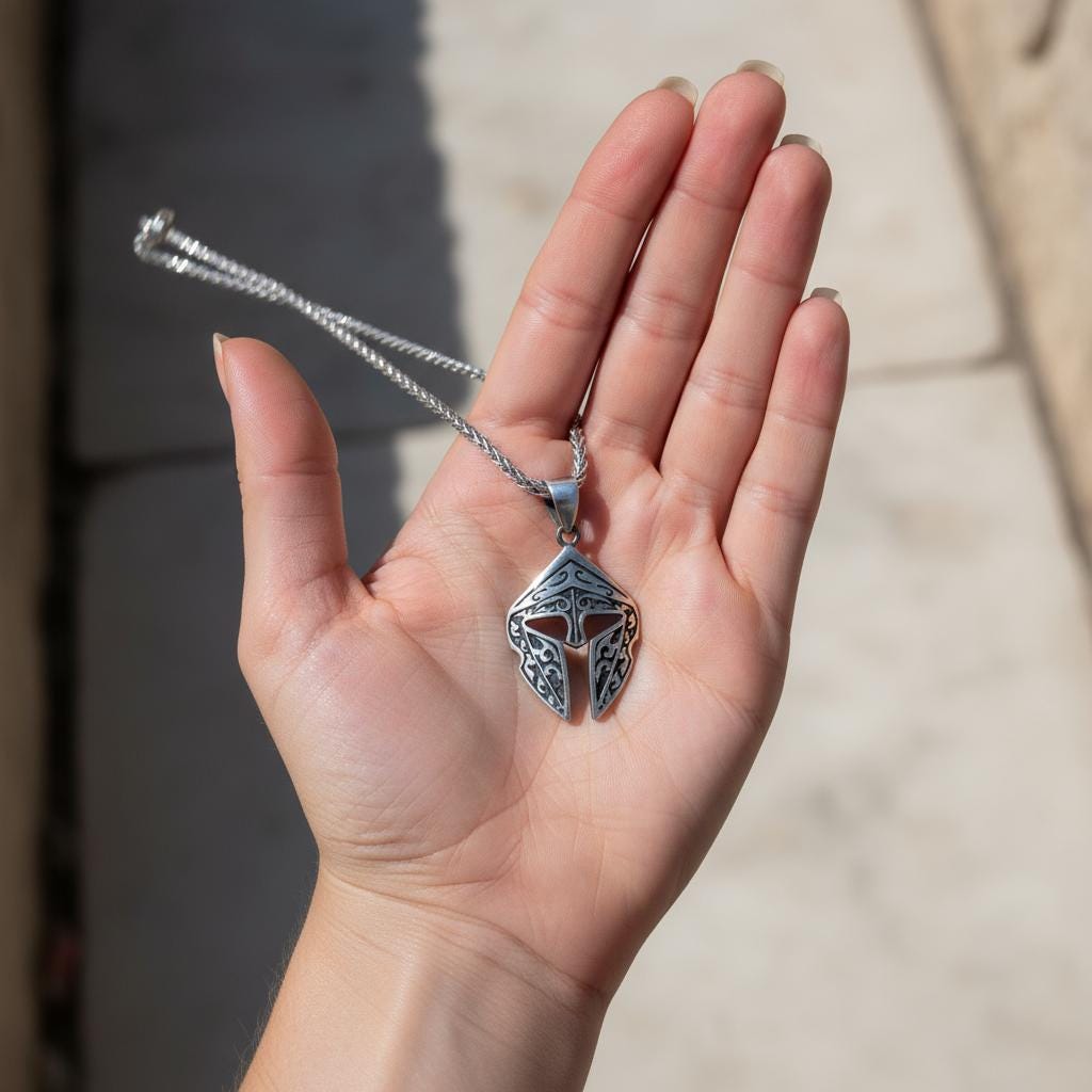 Spartan Gladiator Helmet Amulet, Unisex 925 Sterling Silver Gold Plated, Norse Mythology Protection Necklace, Personalized Christmas Gift